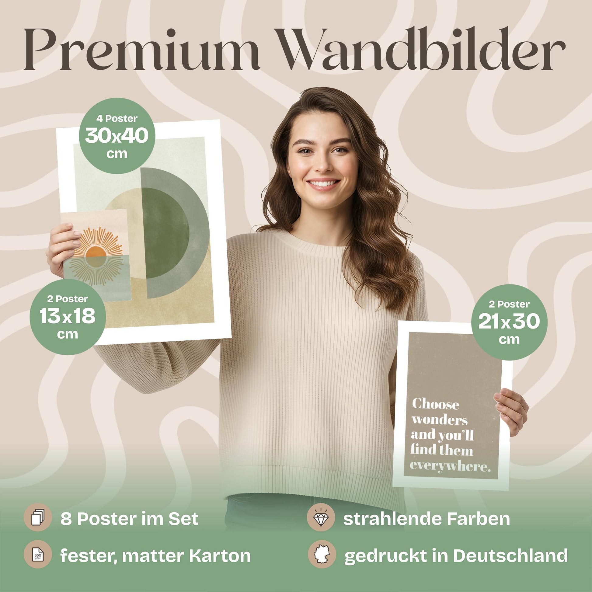 Poster Set Green Mid Century Bilderwand Wandbilder Grün ARTFAVES