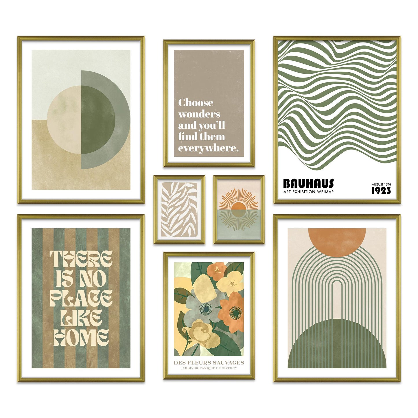 Poster Set Green Mid Century I mehrteilige Bilderwand I Wandbilder Grün