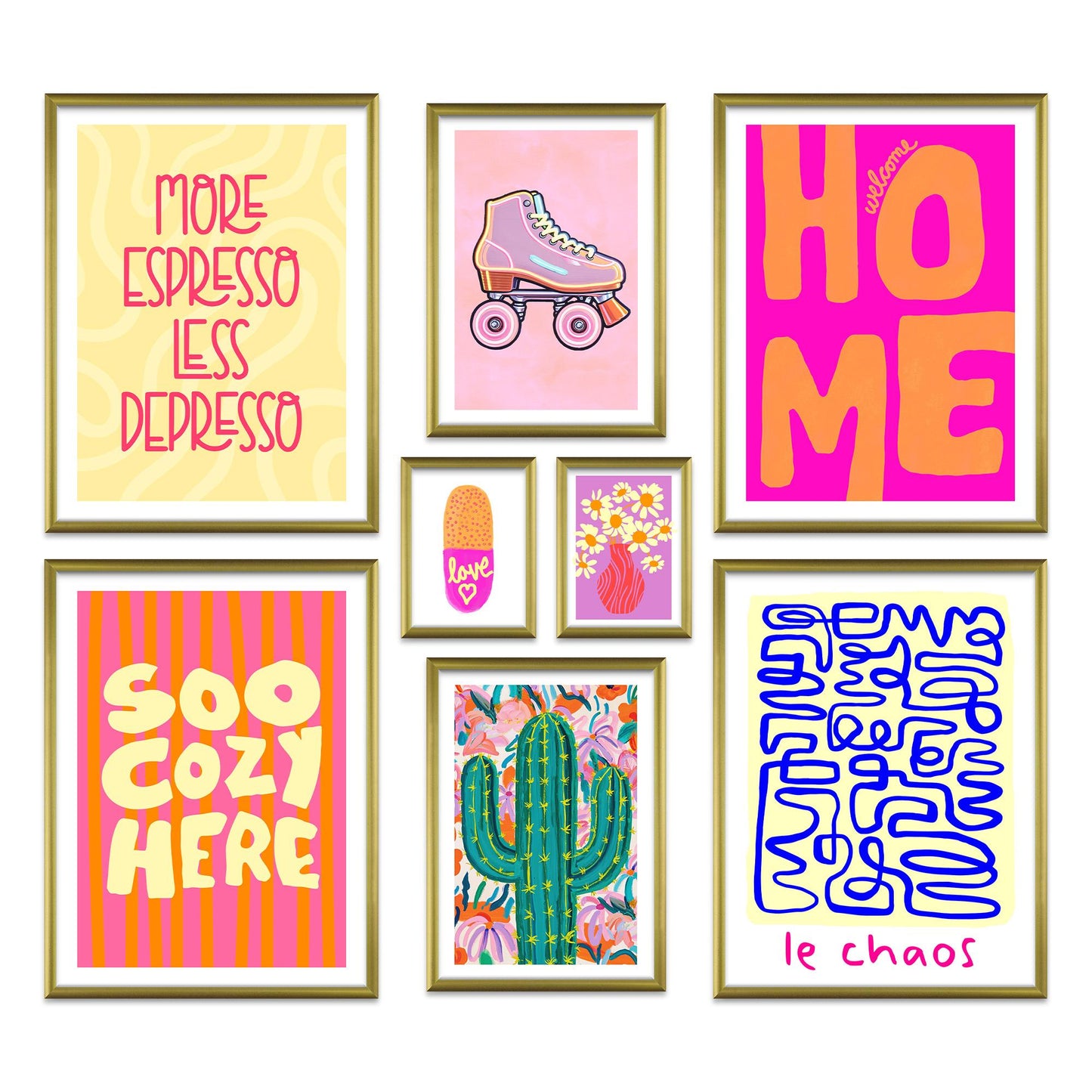 Poster Set Happy Dopamine Decor I mehrteilige Bilderwand I Wandbilder bunte-bilder