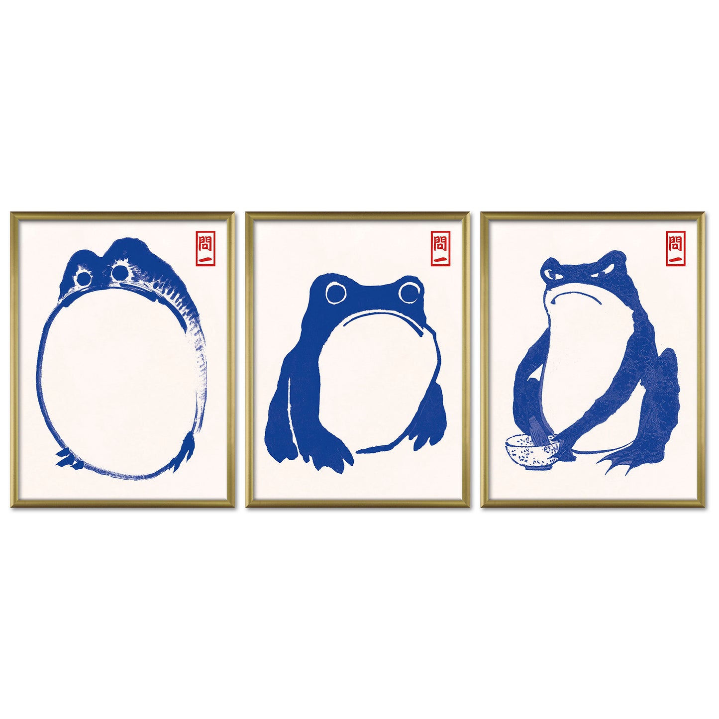 Poster Set Hoji Frogs Blue I mehrteilige Bilderwand I Wandbilder Matsumoto-Hoji
