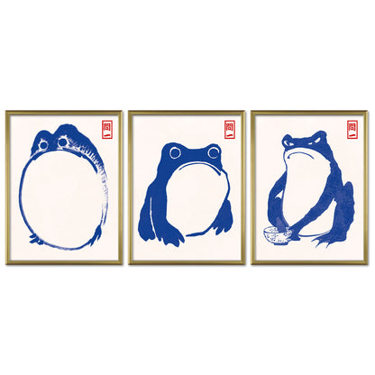 Poster Set Hoji Frogs Blue I mehrteilige Bilderwand I Wandbilder Matsumoto-Hoji