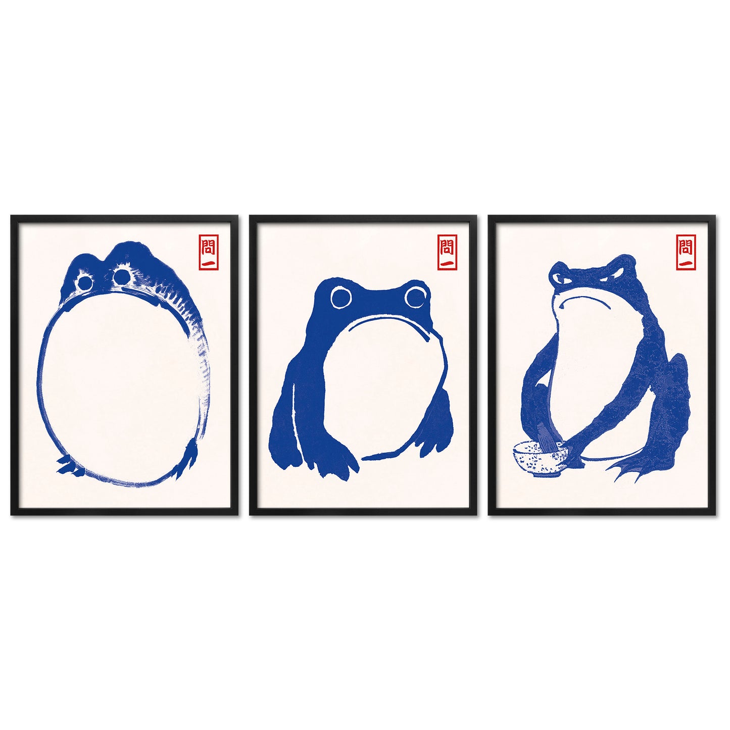 Poster Set Hoji Frogs Blue I mehrteilige Bilderwand I Wandbilder Matsumoto-Hoji