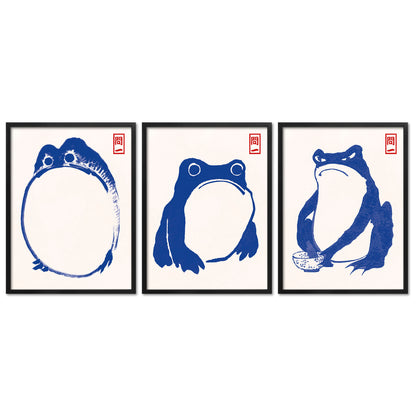 Poster Set Hoji Frogs Blue I mehrteilige Bilderwand I Wandbilder Matsumoto-Hoji