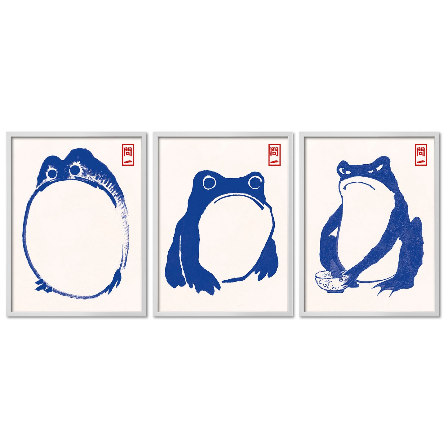 Poster Set Hoji Frogs Blue I mehrteilige Bilderwand I Wandbilder Matsumoto-Hoji