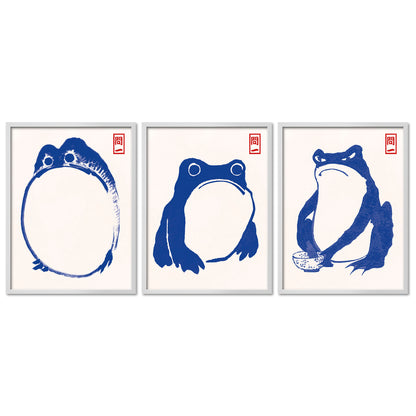 Poster Set Hoji Frogs Blue I mehrteilige Bilderwand I Wandbilder Matsumoto-Hoji