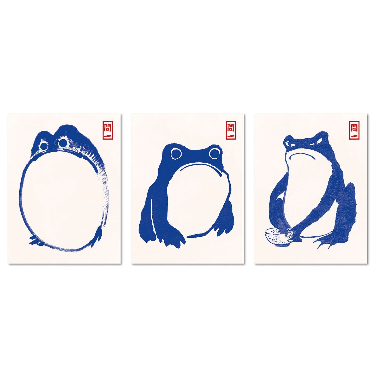 Poster Set Hoji Frogs Blue I mehrteilige Bilderwand I Wandbilder Matsumoto-Hoji