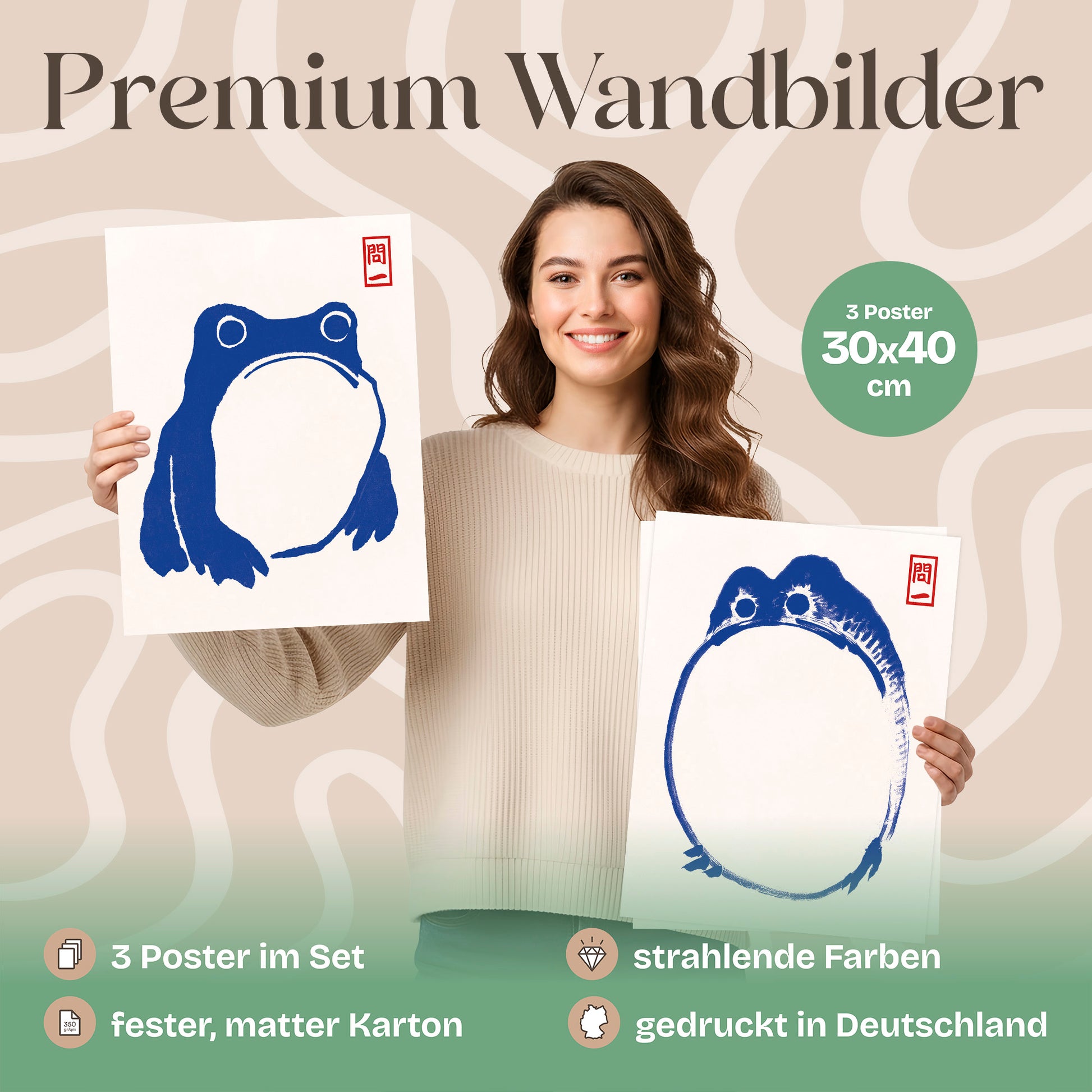Poster Set Hoji Frogs Blue Bilderwand Wandbilder Matsumoto-Hoji ARTFAVES