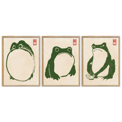 Poster Set Hoji Frogs Green Bilderwand Wandbilder Matsumoto-Hoji ARTFAVES
