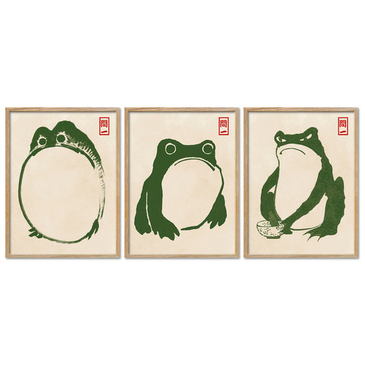 Poster Set Hoji Frogs Green Bilderwand Wandbilder Matsumoto-Hoji ARTFAVES