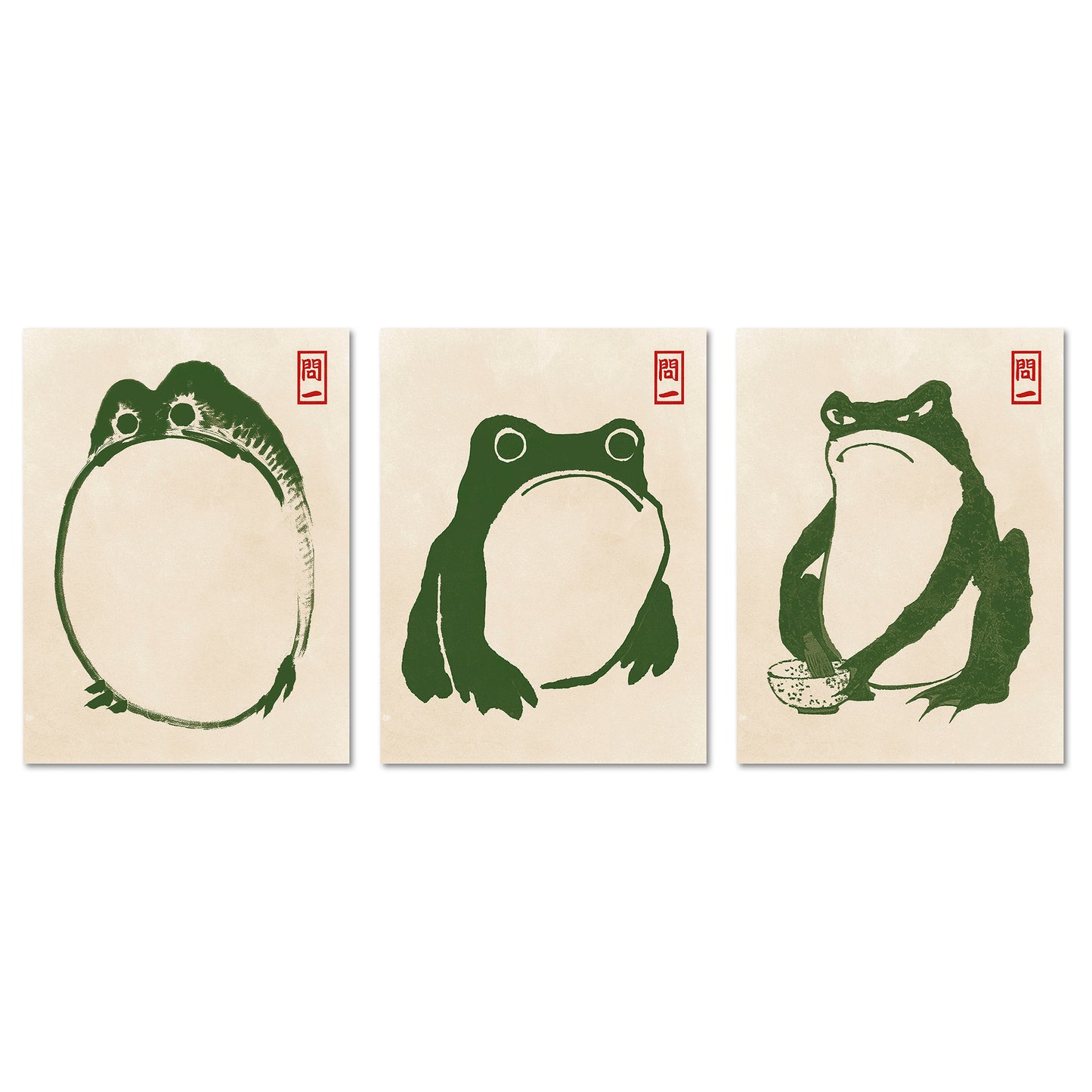 Poster Set Hoji Frogs Green I mehrteilige Bilderwand I Wandbilder Matsumoto-Hoji