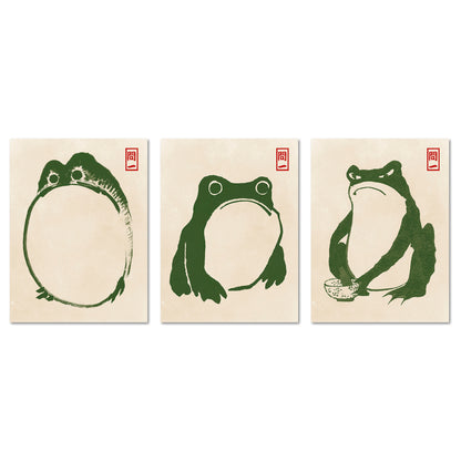 Poster Set Hoji Frogs Green I mehrteilige Bilderwand I Wandbilder Matsumoto-Hoji