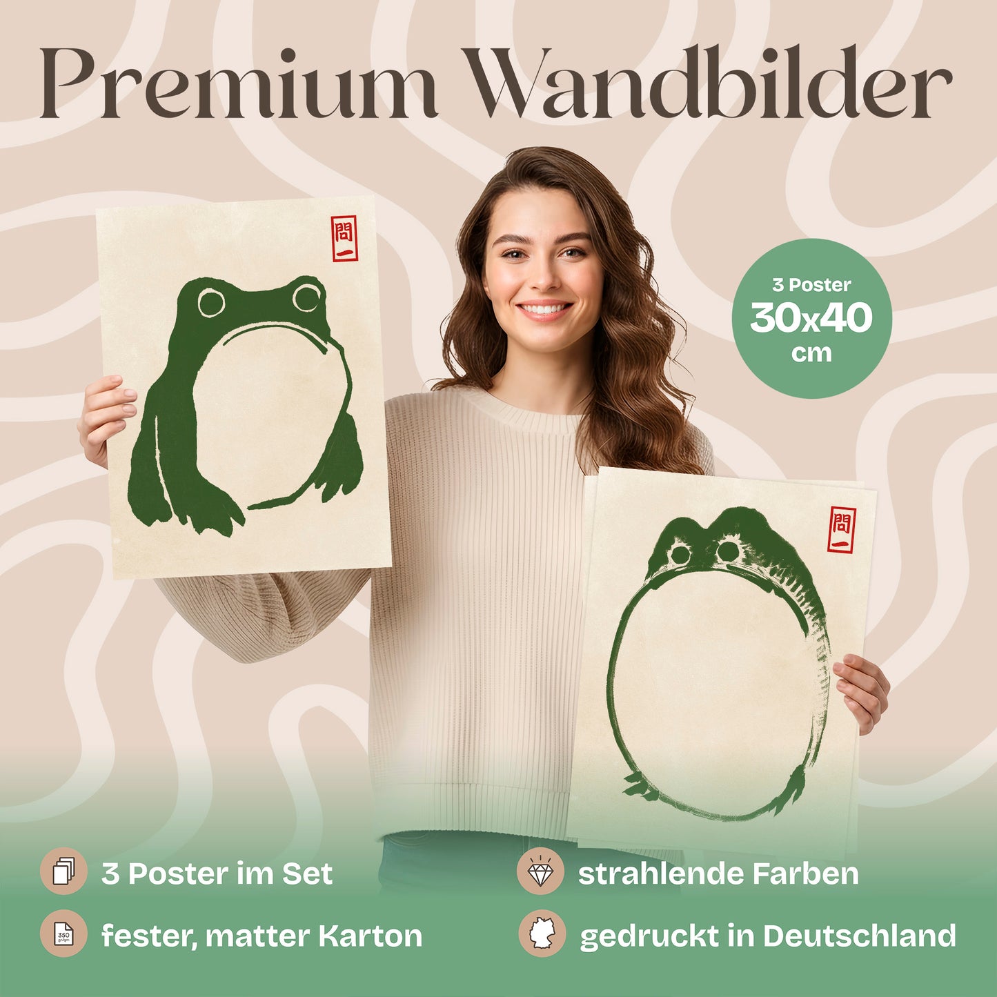 Poster Set Hoji Frogs Green Bilderwand Wandbilder Matsumoto-Hoji ARTFAVES