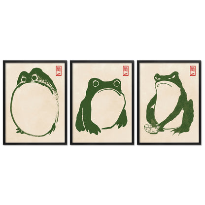 Poster Set Hoji Frogs Green I mehrteilige Bilderwand I Wandbilder Matsumoto-Hoji