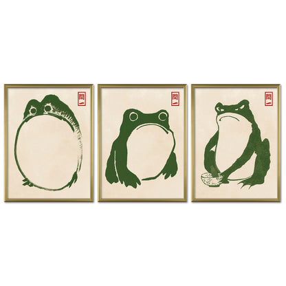 Poster Set Hoji Frogs Green I mehrteilige Bilderwand I Wandbilder Matsumoto-Hoji