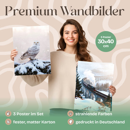 Poster Set Winter Momente 3 Bilderwand Wandbilder Winter ARTFAVES