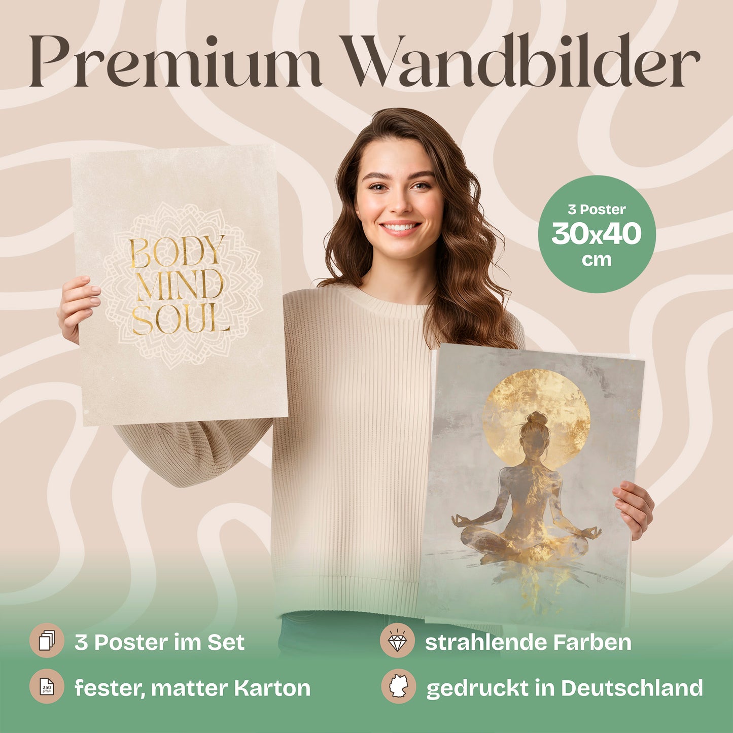 Poster Set Yoga Spirit Trio Bilderwand Wandbilder Spirituell ARTFAVES
