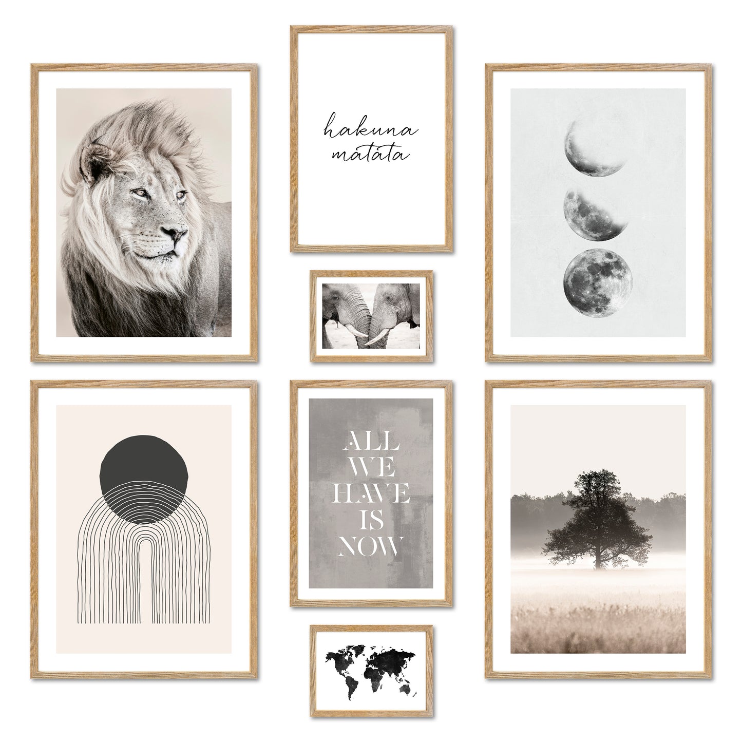 Poster Set - BEIGE WILDERNESS I Natur Wandbilder Löwe Mondphasen