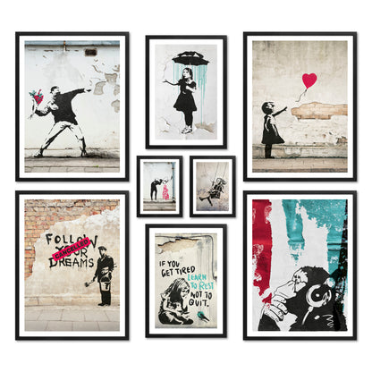 Poster Set - BANKSY STREET ART I Decorative Wall Art Urban Graffiti